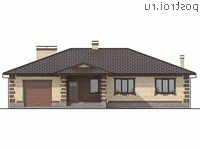 Q-215-1P проект одноэтажного дома из пенобетона с гаражом размером 17 на 17 - вид спереди Q-215-1P проект одноэтажного дома из пенобетона с гаражом размером 17 на 17 - вид спереди