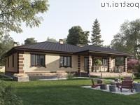 Q-215-1P проект одноэтажного дома из пенобетона с гаражом размером 17 на 17