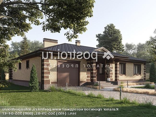 Q-215-1P проект одноэтажного дома из пенобетона с гаражом размером 17 на 17 Q-215-1P проект одноэтажного дома из пенобетона с гаражом размером 17 на 17