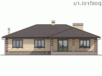 Q-215-1P проект одноэтажного дома из пенобетона с гаражом размером 17 на 17 - вид сзади Q-215-1P проект одноэтажного дома из пенобетона с гаражом размером 17 на 17 - вид сзади