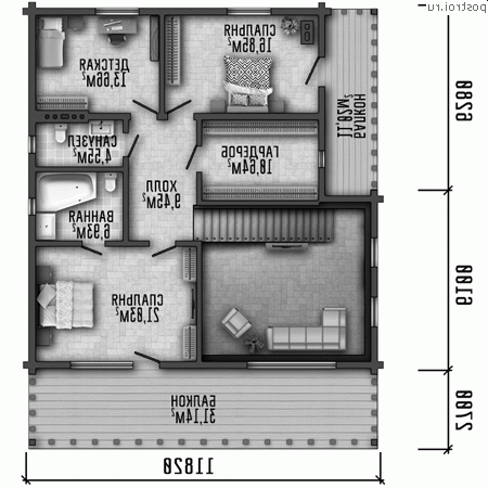 Y-221-1K проект двухэтажного коттеджа из кирпича размером 12 на 14 - 2-й этаж Y-221-1K проект двухэтажного коттеджа из кирпича размером 12 на 14 - 2-й этаж