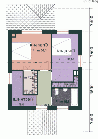 R-101-1P проект двухэтажного коттеджа из пенобетона размером 8 на 7  - 2-й этаж