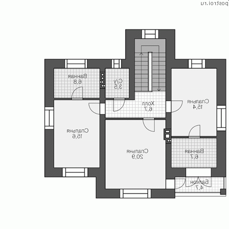 R-153-1P проект двухэтажного коттеджа из пеноблоков размером 15 на 13 - 2-й этаж R-153-1P проект двухэтажного коттеджа из пеноблоков размером 15 на 13 - 2-й этаж
