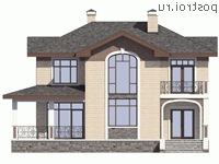 R-153-1P проект двухэтажного коттеджа из пеноблоков размером 15 на 13 - вид спереди R-153-1P проект двухэтажного коттеджа из пеноблоков размером 15 на 13 - вид спереди