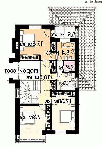 R-180-1K проект двухэтажного дома из кирпича размером 9 на 15  - 2-й этаж