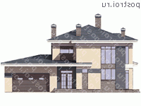 R-196-1K проект двухэтажного коттеджа из кирпича с гаражом размером 16 на 17  - вид спереди