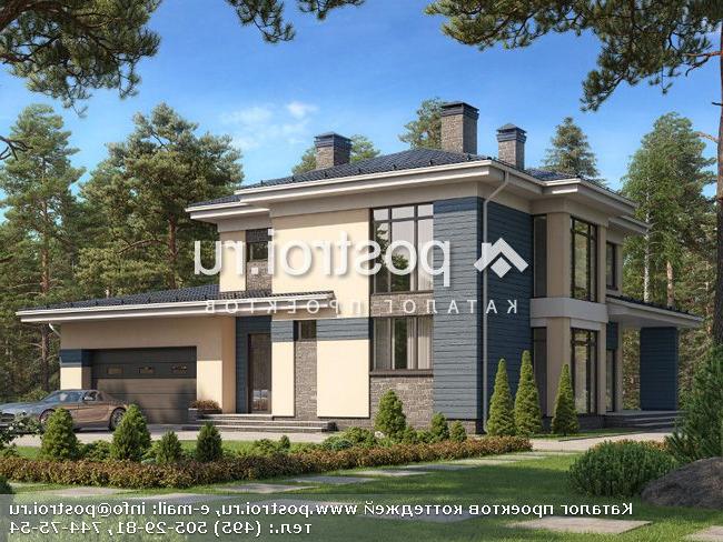 R-196-1K проект двухэтажного коттеджа из кирпича с гаражом размером 16 на 17 