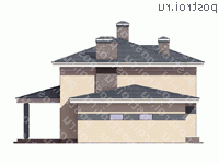 R-196-1K проект двухэтажного коттеджа из кирпича с гаражом размером 16 на 17  - вид справа