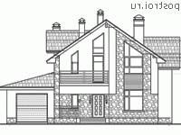 R-213-1P проект двухэтажного дома из пенобетона с подвалом и гаражом размером 14 на 13  - вид спереди