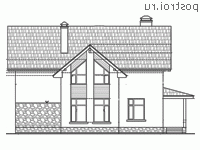 R-213-1P проект двухэтажного дома из пенобетона с подвалом и гаражом размером 14 на 13  - вид слева