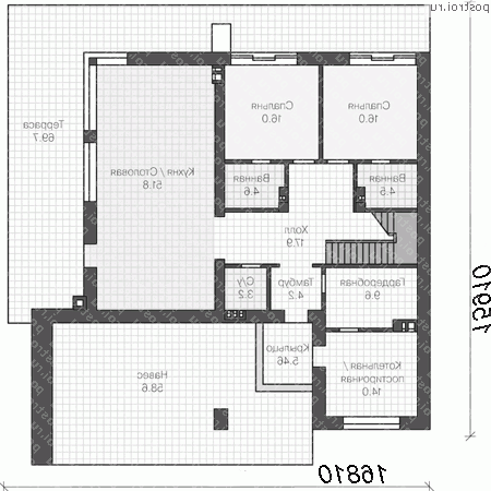 R-273-1P проект двухэтажного дома из пеноблоков с гаражом размером 17 на 16 - 1-й этаж R-273-1P проект двухэтажного дома из пеноблоков с гаражом размером 17 на 16 - 1-й этаж