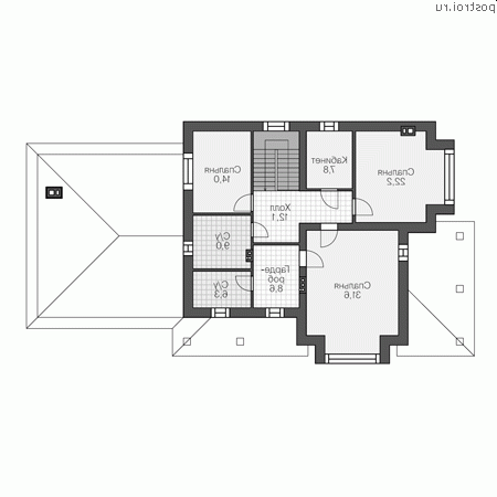 R-282-1P проект двухэтажного дома из пеноблоков с гаражом размером 22 на 12 - 2-й этаж