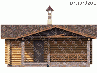 T-033-1D проект одноэтажной деревянной бани из бревна размером 7 на 8  - вид спереди