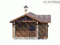 T-034-1D проект одноэтажной деревянной бани из бревна размером 6 на 9 - вид спереди T-034-1D проект одноэтажной деревянной бани из бревна размером 6 на 9 - вид спереди