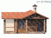 T-038-1D проект одноэтажной деревянной бани из бревна размером 8 на 8 - вид спереди