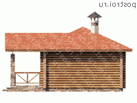 T-038-1D проект одноэтажной деревянной бани из бревна размером 8 на 8 - вид слева