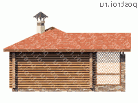 T-038-1D проект одноэтажной деревянной бани из бревна размером 8 на 8 - вид сзади