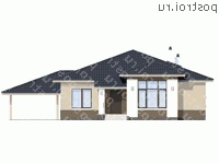 T-097-2P проект одноэтажного коттеджа из пеноблока с гаражом размером 13 на 16 - вид спереди T-097-2P проект одноэтажного коттеджа из пеноблока с гаражом размером 13 на 16 - вид спереди