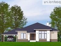 T-097-2P проект одноэтажного коттеджа из пеноблока с гаражом размером 13 на 16 