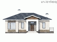 T-101-1P проект одноэтажного коттеджа из пенобетона размером 13 на 12 - вид спереди T-101-1P проект одноэтажного коттеджа из пенобетона размером 13 на 12 - вид спереди