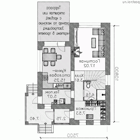 T-110-2P проект одноэтажного коттеджа из пенобетона с мансардой размером 11 на 8 - 1-й этаж T-110-2P проект одноэтажного коттеджа из пенобетона с мансардой размером 11 на 8 - 1-й этаж