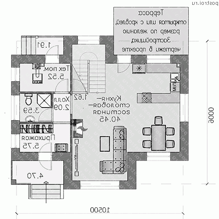 T-118-1P проект двухэтажного коттеджа из пенобетона размером 9 на 11 - 1-й этаж T-118-1P проект двухэтажного коттеджа из пенобетона размером 9 на 11 - 1-й этаж