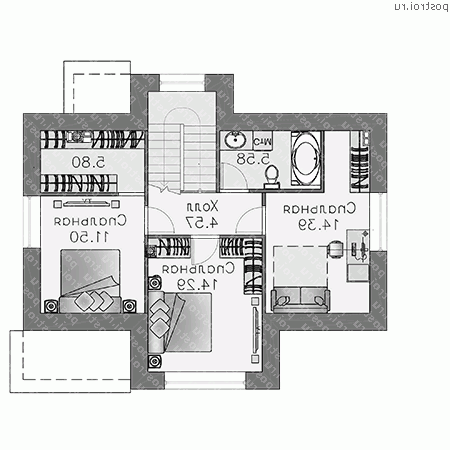 T-118-1P проект двухэтажного коттеджа из пенобетона размером 9 на 11 - 2-й этаж T-118-1P проект двухэтажного коттеджа из пенобетона размером 9 на 11 - 2-й этаж