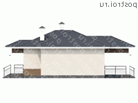 T-120-1P проект одноэтажного коттеджа из пенобетона размером 14 на 15  - вид слева