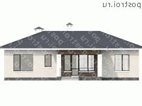 T-120-1P проект одноэтажного коттеджа из пенобетона размером 14 на 15  - вид сзади