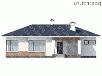 T-120-2P проект одноэтажного коттеджа из газобетона размером 14 на 15 - вид спереди T-120-2P проект одноэтажного коттеджа из газобетона размером 14 на 15 - вид спереди