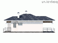 T-120-2P проект одноэтажного коттеджа из газобетона размером 14 на 15 - вид слева T-120-2P проект одноэтажного коттеджа из газобетона размером 14 на 15 - вид слева