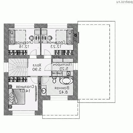 T-123-2P проект двухэтажного дома из газобетона с гаражом размером 10 на 12 - 2-й этаж