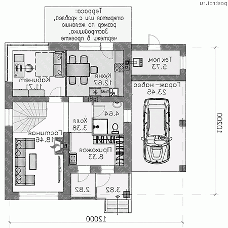 T-126-3P проект двухэтажного дома из газобетона с гаражом размером 10 на 12  - 1-й этаж