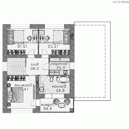 T-126-3P проект двухэтажного дома из газобетона с гаражом размером 10 на 12  - 2-й этаж