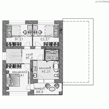 T-126-3P проект двухэтажного дома из газобетона с гаражом размером 10 на 12  - 2-й этаж (вариант 2)