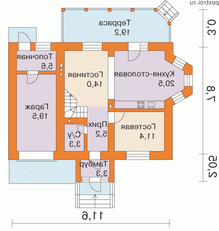 T-152-1P проект двухэтажного коттеджа из пеноблоков с гаражом размером 13 на 12  - 1-й этаж