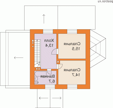 T-152-1P проект двухэтажного коттеджа из пеноблоков с гаражом размером 13 на 12  - 2-й этаж