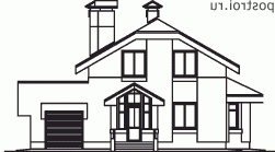 T-152-1P проект двухэтажного коттеджа из пеноблоков с гаражом размером 13 на 12  - вид спереди