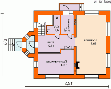 T-167-1K проект двухэтажного дома из кирпича размером 12 на 9  - 1-й этаж