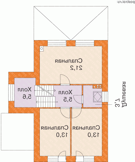 T-192-2P проект двухэтажного коттеджа из пенобетона с цоколем размером 14 на 9 - 2-й этаж T-192-2P проект двухэтажного коттеджа из пенобетона с цоколем размером 14 на 9 - 2-й этаж