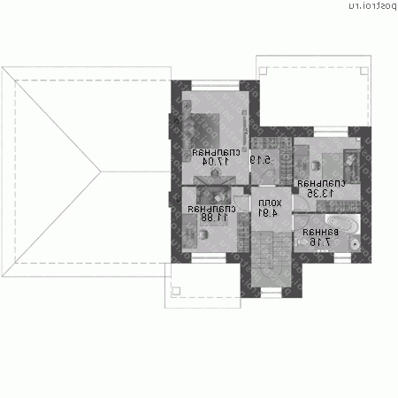 T-194-1P проект двухэтажного коттеджа из пенобетона с гаражом размером 10 на 17 - 2-й этаж T-194-1P проект двухэтажного коттеджа из пенобетона с гаражом размером 10 на 17 - 2-й этаж