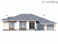 T-214-1P проект одноэтажного дома из пенобетона с гаражом размером 17 на 19  - вид спереди