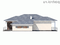 T-214-1P проект одноэтажного дома из пенобетона с гаражом размером 17 на 19  - вид слева