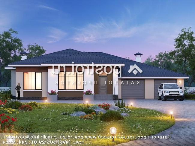 T-214-1P проект одноэтажного дома из пенобетона с гаражом размером 17 на 19 