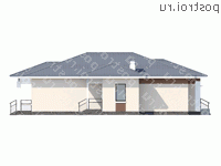 T-214-1P проект одноэтажного дома из пенобетона с гаражом размером 17 на 19  - вид справа