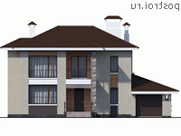 T-232-1K проект двухэтажного дома из кирпича с гаражом размером 16 на 14 - вид спереди T-232-1K проект двухэтажного дома из кирпича с гаражом размером 16 на 14 - вид спереди