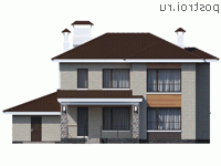 T-232-1K проект двухэтажного дома из кирпича с гаражом размером 16 на 14 - вид сзади T-232-1K проект двухэтажного дома из кирпича с гаражом размером 16 на 14 - вид сзади