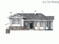 T-232-1P проект одноэтажного дома из газобетона с цоколем размером 14 на 15 - вид спереди T-232-1P проект одноэтажного дома из газобетона с цоколем размером 14 на 15 - вид спереди