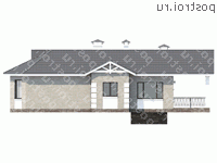 T-232-1P проект одноэтажного дома из газобетона с цоколем размером 14 на 15 - вид слева T-232-1P проект одноэтажного дома из газобетона с цоколем размером 14 на 15 - вид слева