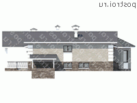 T-232-1P проект одноэтажного дома из газобетона с цоколем размером 14 на 15 - вид справа T-232-1P проект одноэтажного дома из газобетона с цоколем размером 14 на 15 - вид справа